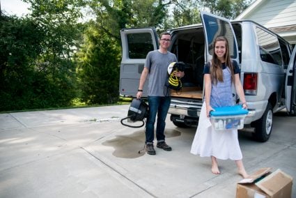 Jesse Maxwell and Mary Maxwell unloading